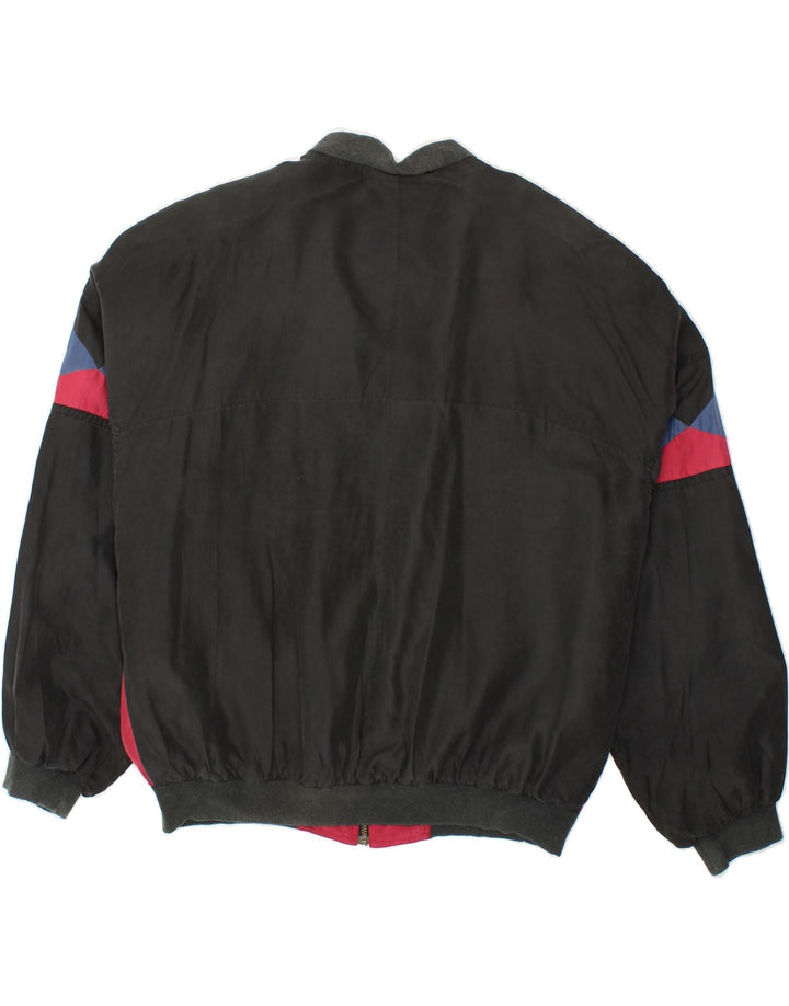 Męska kurtka bomberka o luźnym kroju VINTAGE UK 38 Średni czarny geometryczny jedwab