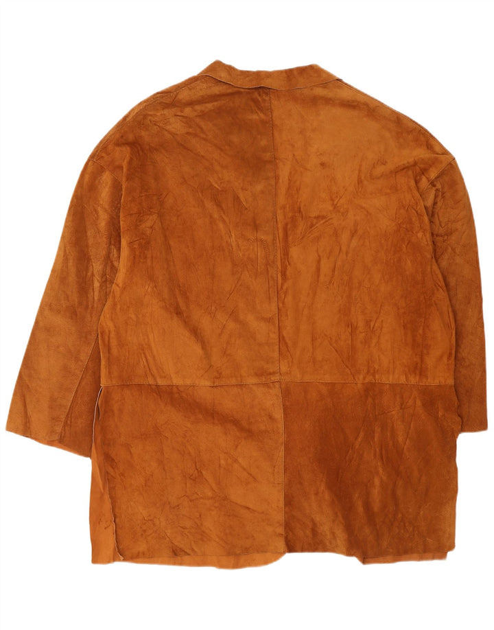 VINTAGE damski oversize'owy zamszowy płaszcz UK 14 ze średniej brązowej skóry