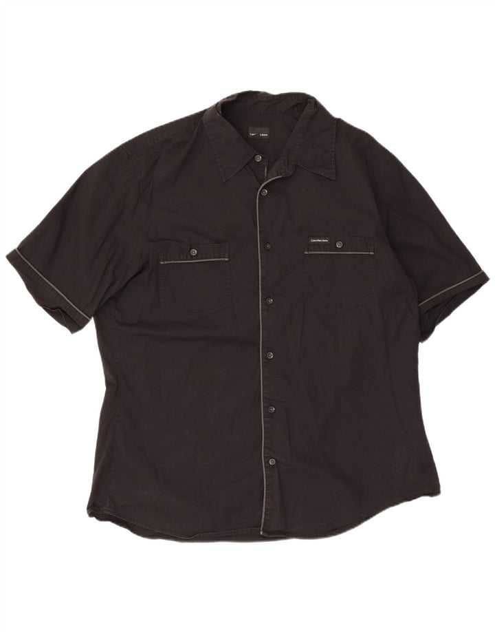 Męska koszula z krótkim rękawem Calvin Klein Jeans, 2XL, czarna, bawełniana