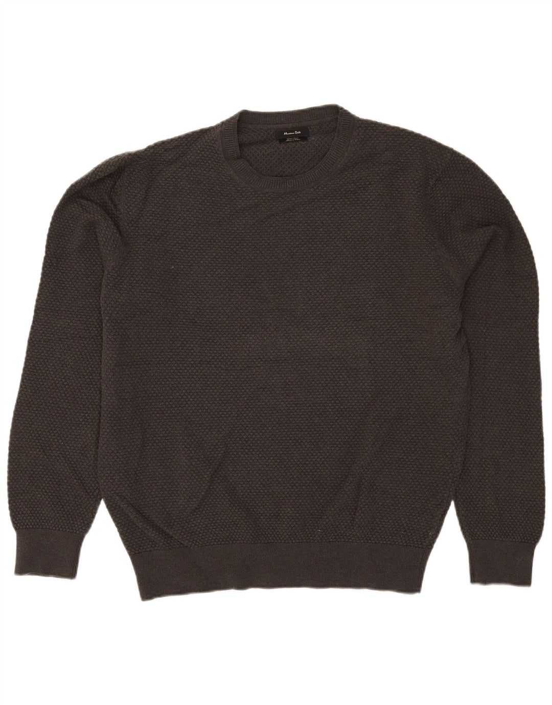 MASSIMO DUTTI Męski sweter z okrągłym dekoltem, duży, bawełniany khaki