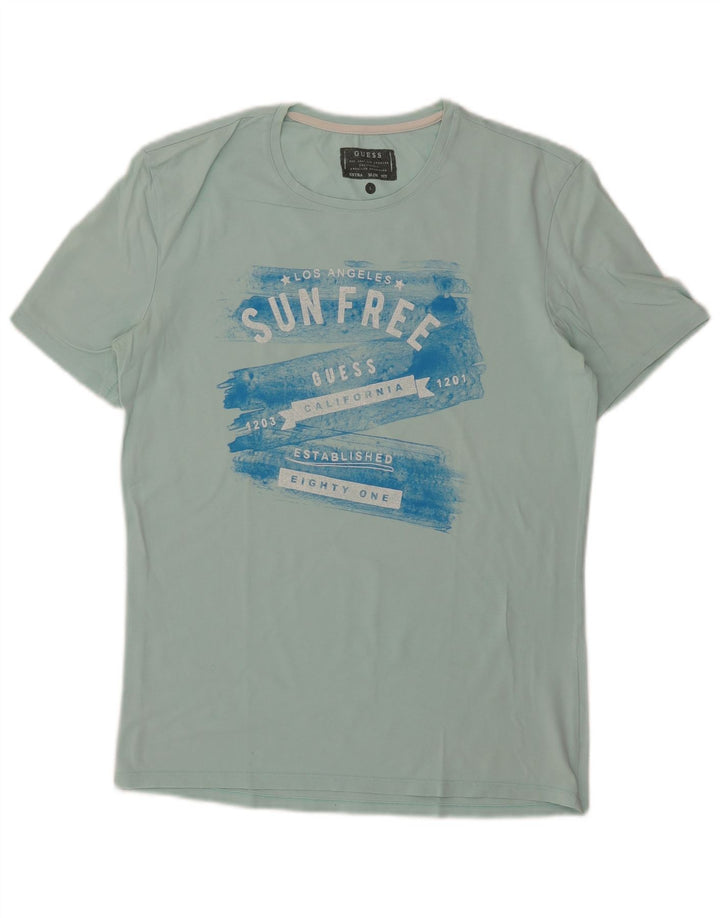 Męska koszulka Guess Extra Slim Graphic Top, duża, niebieska