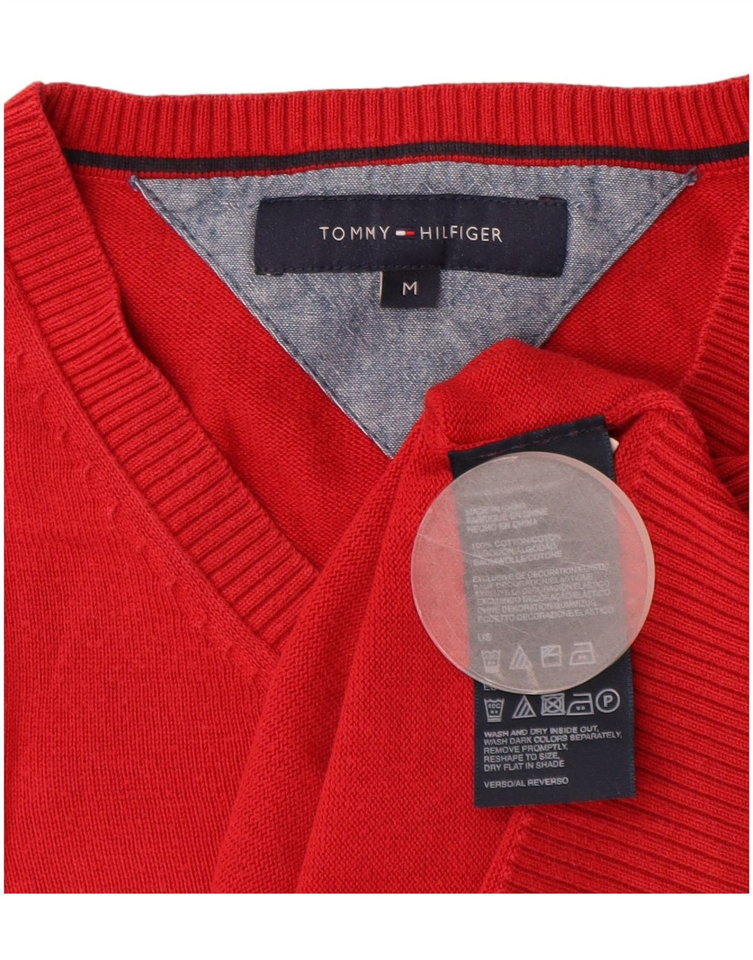 TOMMY HILFIGER Męski sweter z dekoltem w kształcie litery V, średnioczerwony, bawełniany