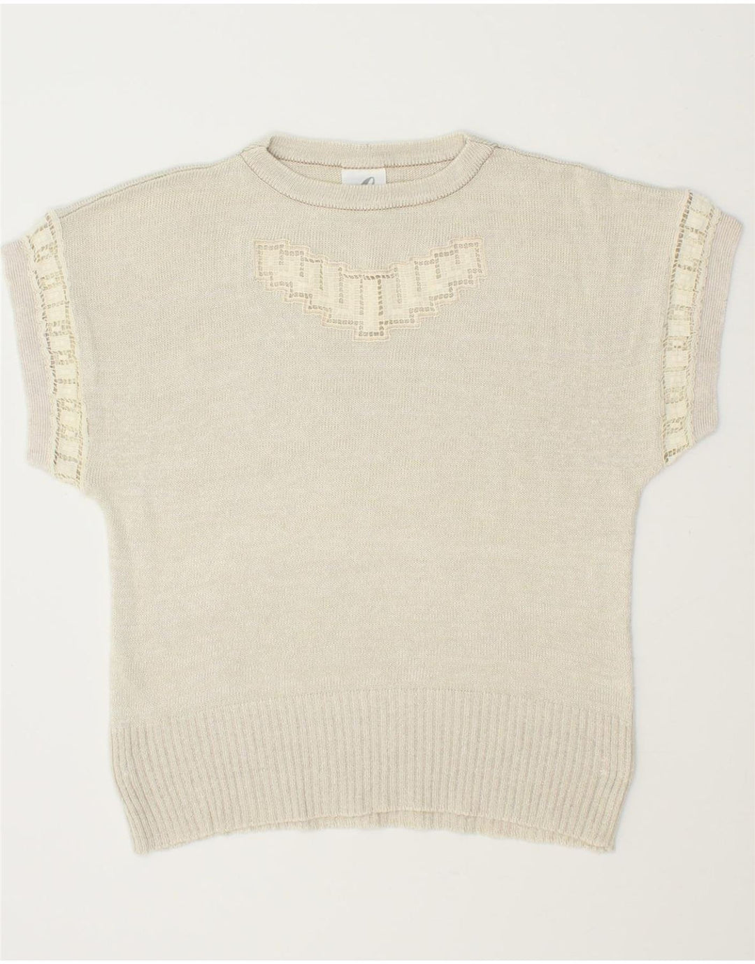 VINTAGE Womens Short Sleeve Crew Neck Jumper Sweater IT 46 Large White Vintage Vintage and Second-Hand Vintage from Messina Hembry 