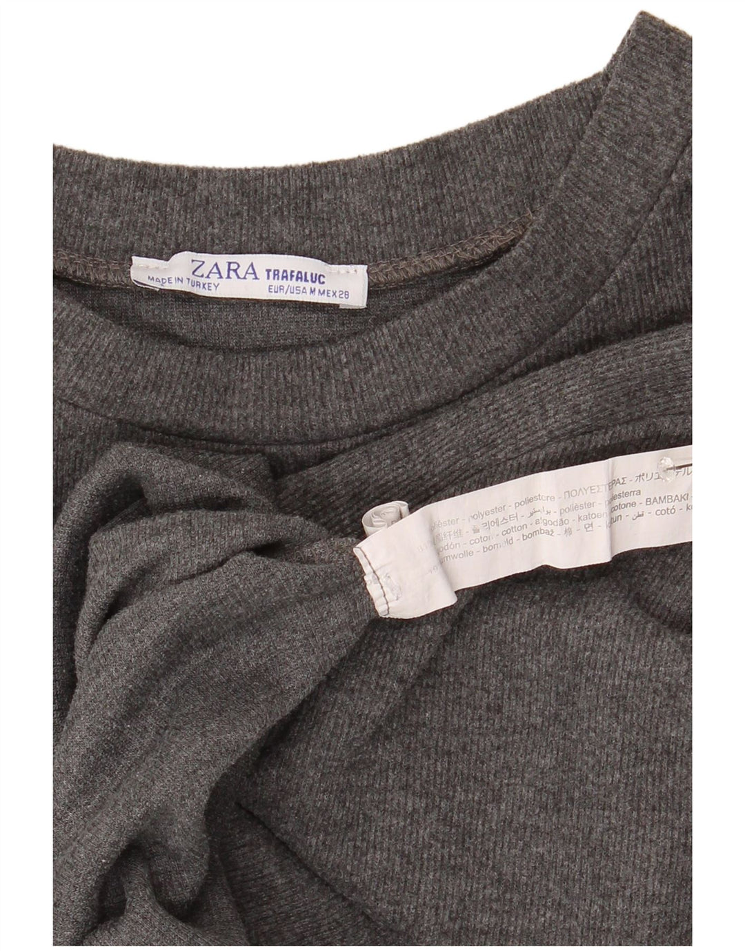 Damski krótki top Zara Trafaluc z długim rękawem, UK 14, średni szary poliester