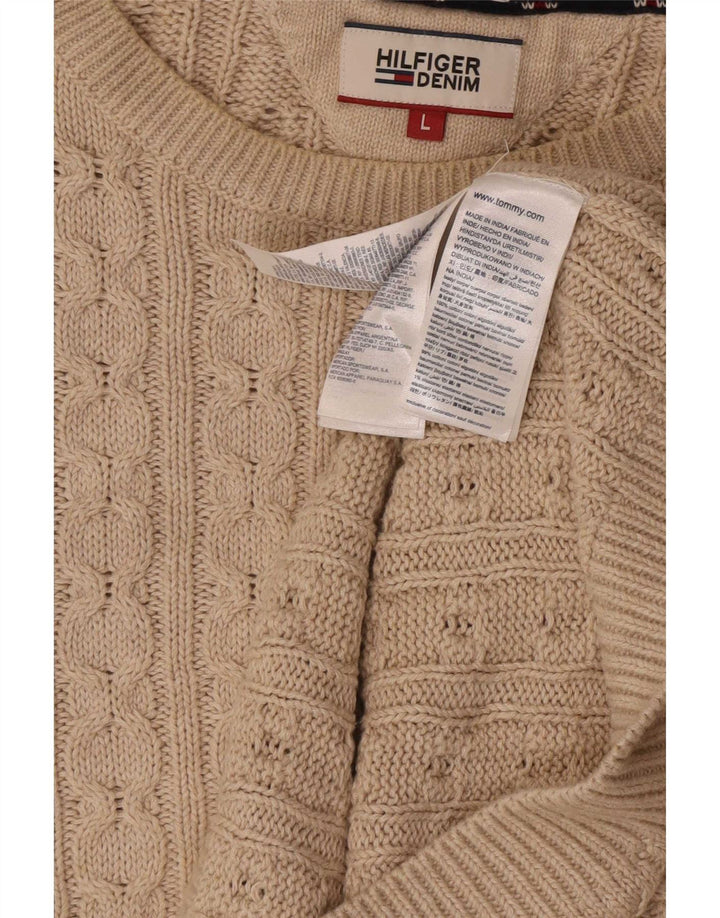 Męski sweter z okrągłym dekoltem Tommy Hilfiger, duży, beżowy, klasyczny