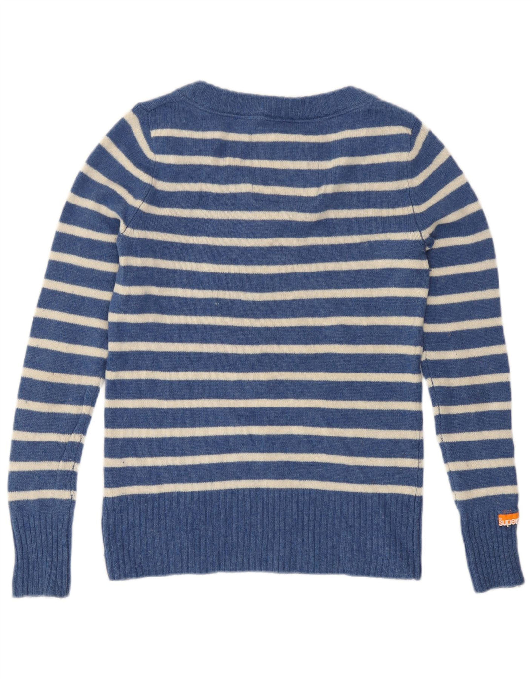 Damski sweter Superdry z dekoltem w łódkę, UK 12, średnie niebieskie paski