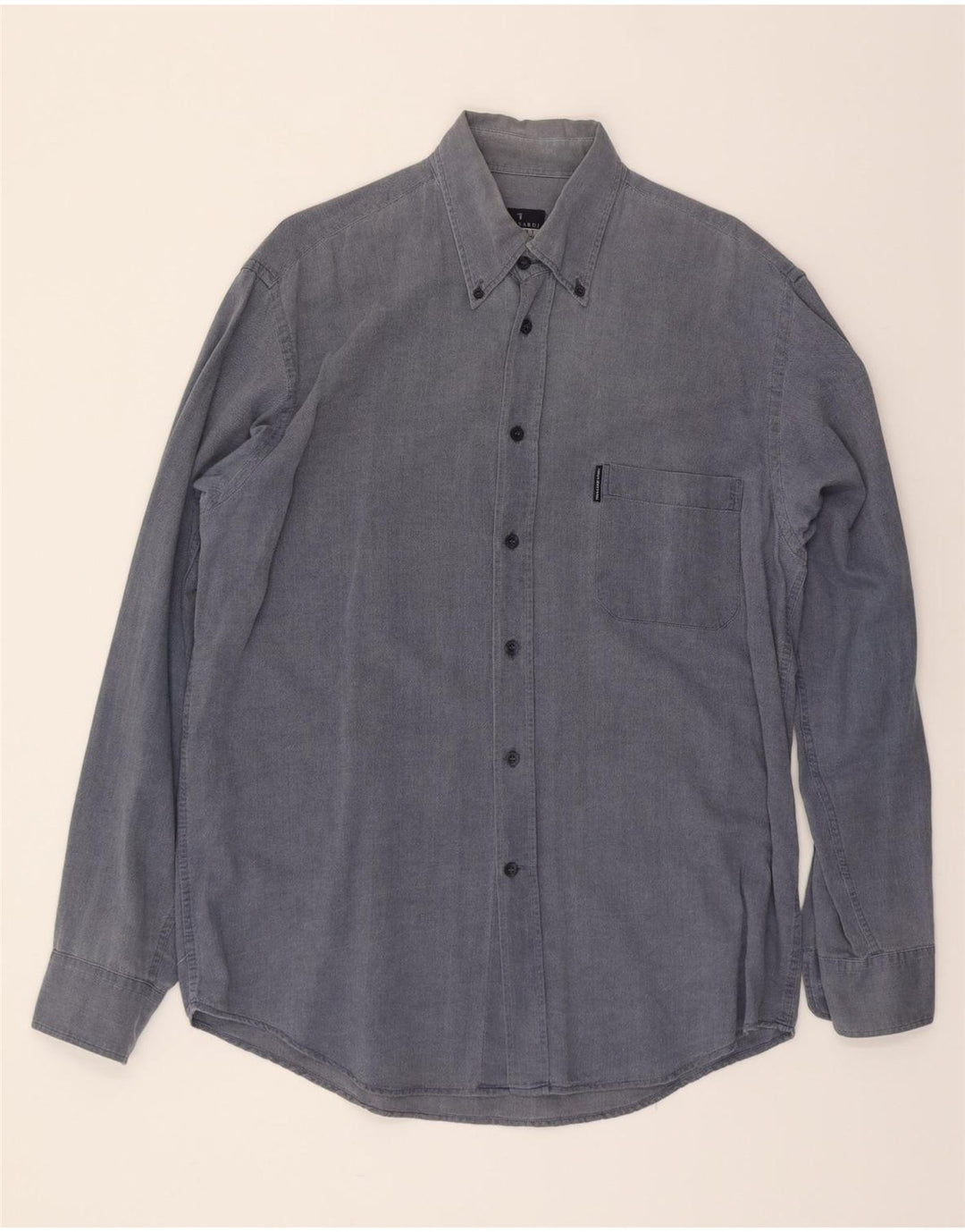 TRUSSARDI Mens Shirt Large Navy Blue Cotton Vintage Trussardi and Second-Hand Trussardi from Messina Hembry 