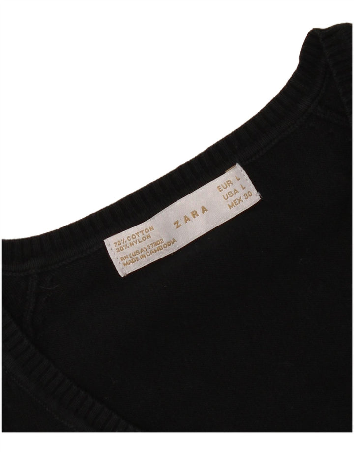 Sweter damski Zara z dekoltem w kształcie litery V, UK 14, duży, czarny