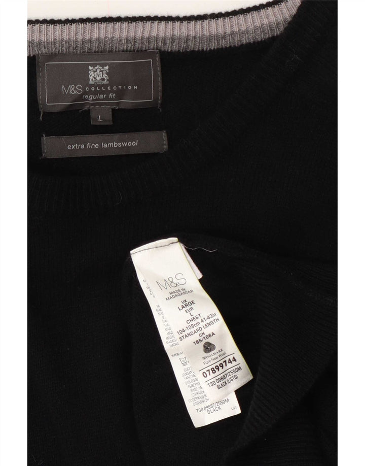 Marks & Spencer Męski sweter o regularnym kroju z okrągłym dekoltem, duży, czarny, wełniany