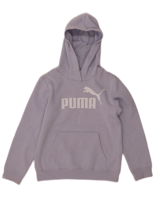 Dziewczęcy sweter z kapturem i grafiką PUMA, 9-10 lat, fioletowa bawełna