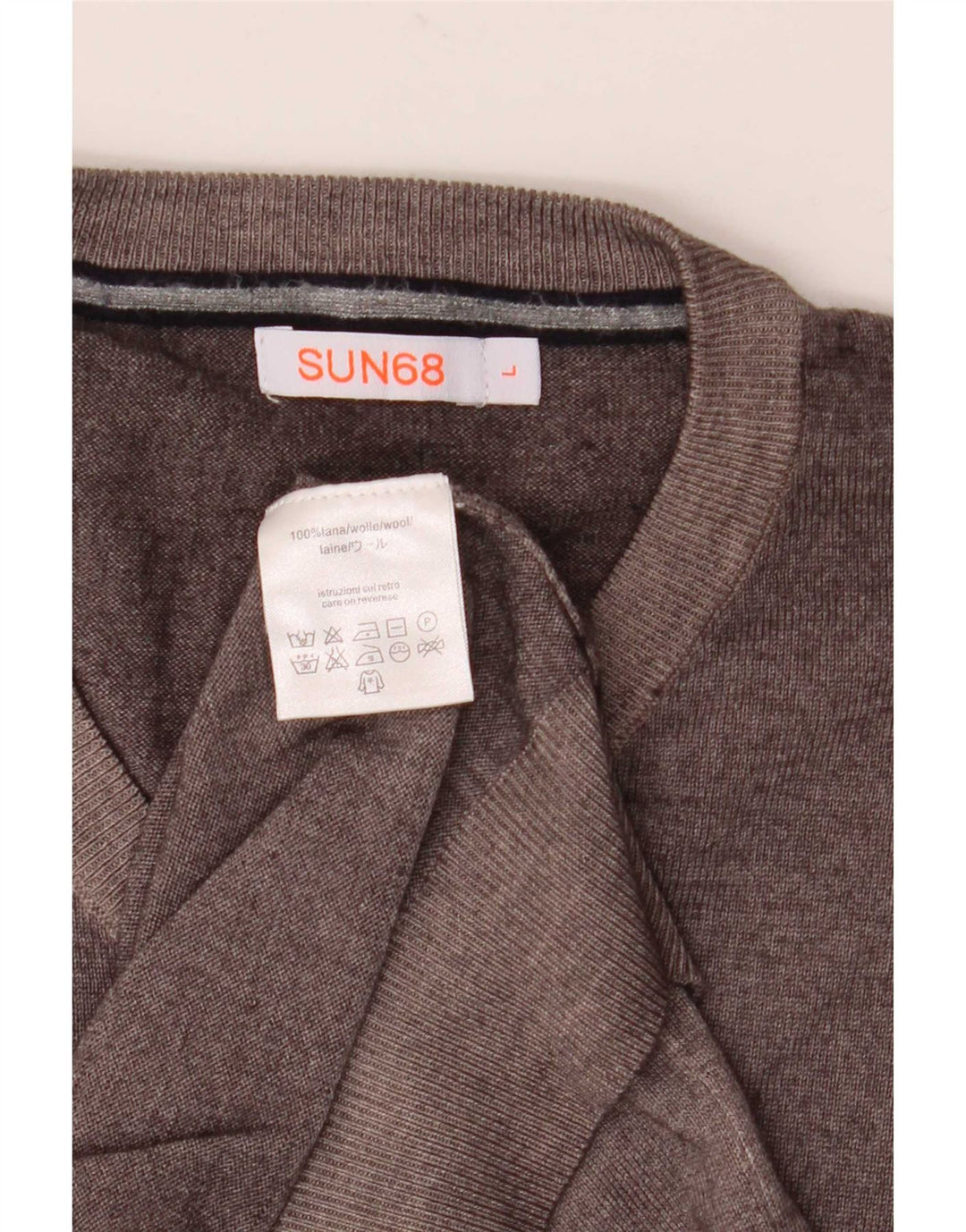 Męski sweter Sun68 z dekoltem w kształcie litery V, duży, szary, wełniany