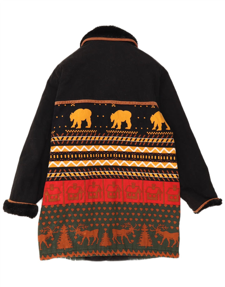 Nowy szybki płaszcz damski UK 16 Large Black Fair Isle