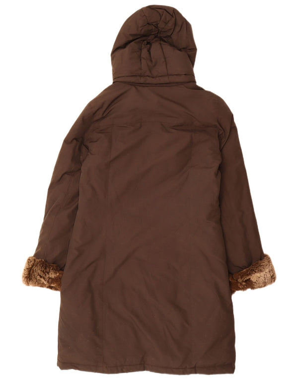 Damski ocieplany płaszcz z kapturem Woolrich UK 16, duży, brązowy, bawełniany