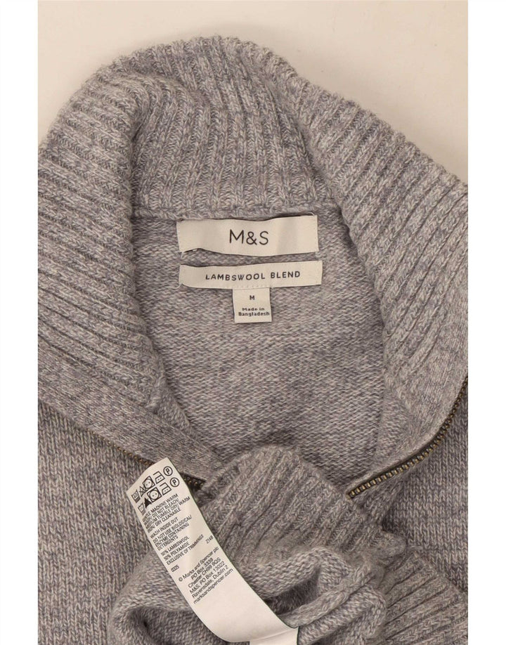 Marks & Spencer Męski sweter z zamkiem błyskawicznym, średnioszary, wełniany