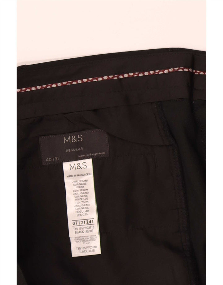 Męskie spodnie garniturowe Marks & Spencer W40 L31, czarny poliester