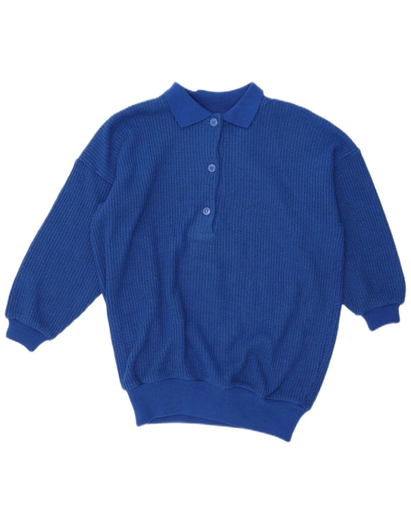 Vintage damski sweter oversize z golfem UK 10 mały niebieski akryl