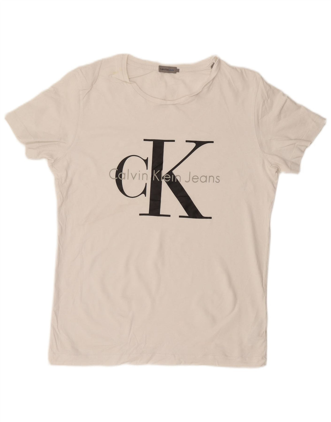 CALVIN KLEIN JEANS Męski T-shirt z grafiką, duży, biały, bawełniany
