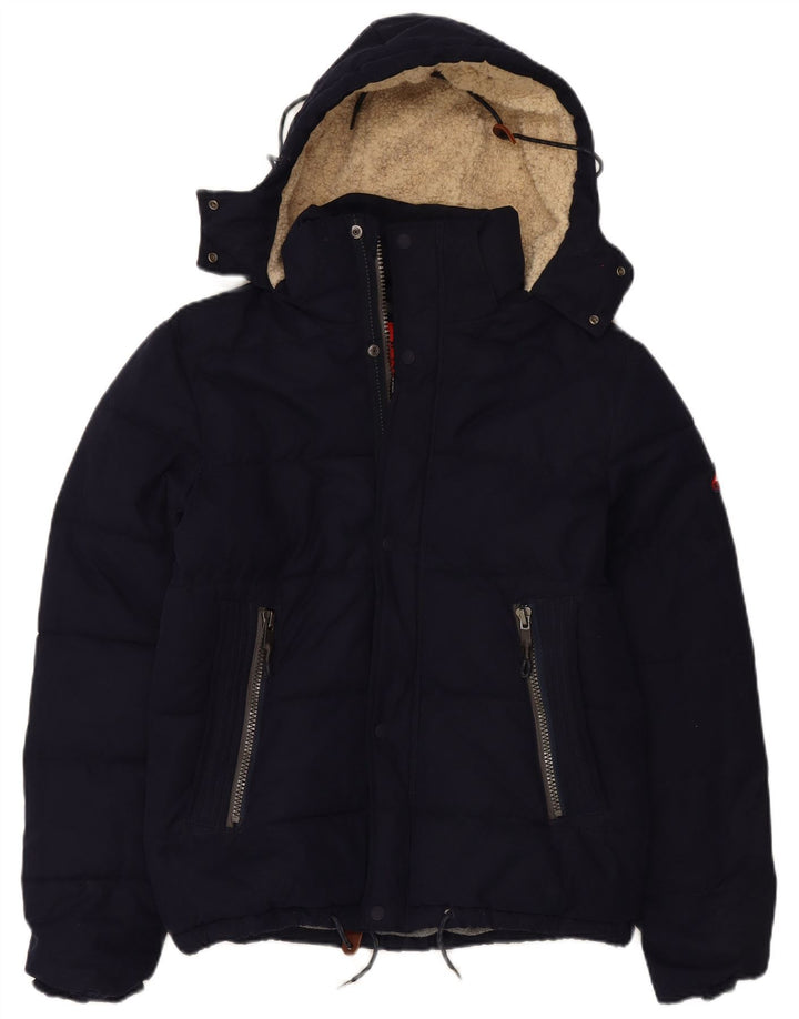 Męska ocieplana kurtka z kapturem Superdry UK 38, średni granatowy poliester