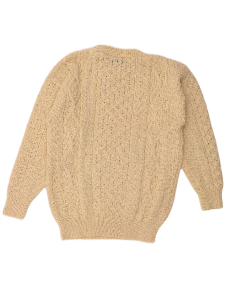 Aran Crafts Męski sweter z okrągłym dekoltem, duży, beżowy, wełniany