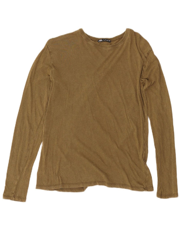 Damski top Zara z długim rękawem, UK 10, mały, bawełniany khaki