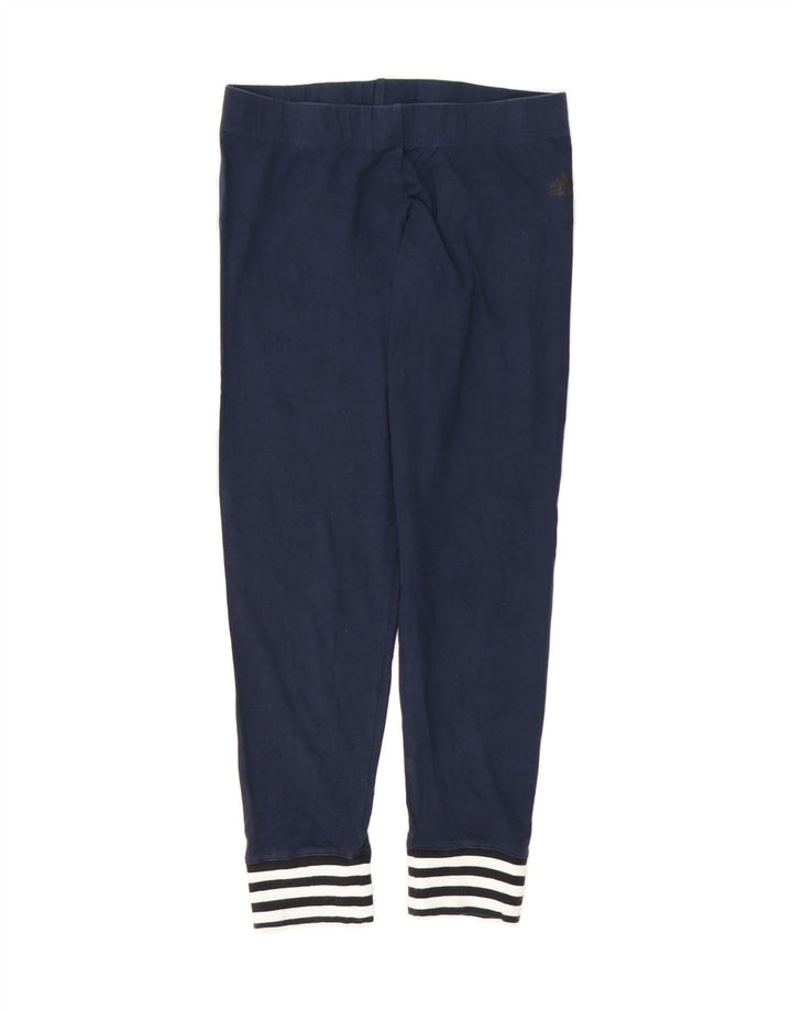 ADIDAS Womens Leggings UK 12/14 Medium Navy Blue Vintage Adidas and Second-Hand Adidas from Messina Hembry 