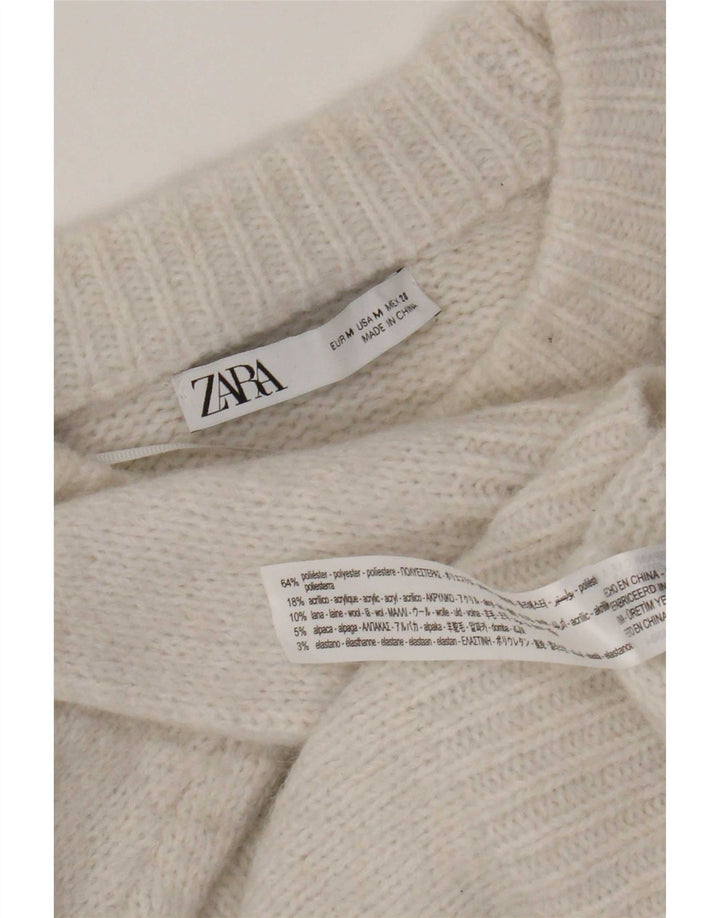 Damski sweter oversize z okrągłym dekoltem Zara UK 14, średni biały poliester