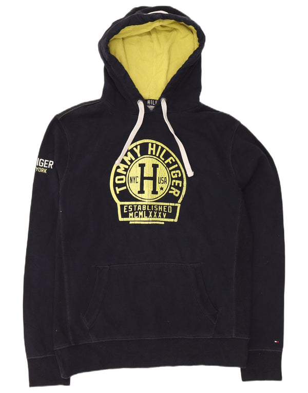 Damska bluza z kapturem Tommy Hilfiger w stylu vintage, z grafiką XL, granatowa, bawełniana