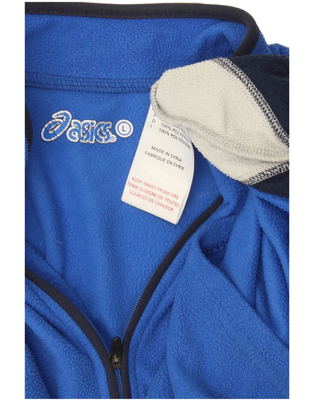 Męski sweter polarowy Asics z zamkiem błyskawicznym i dużym niebieskim poliestrem w blokach kolorów