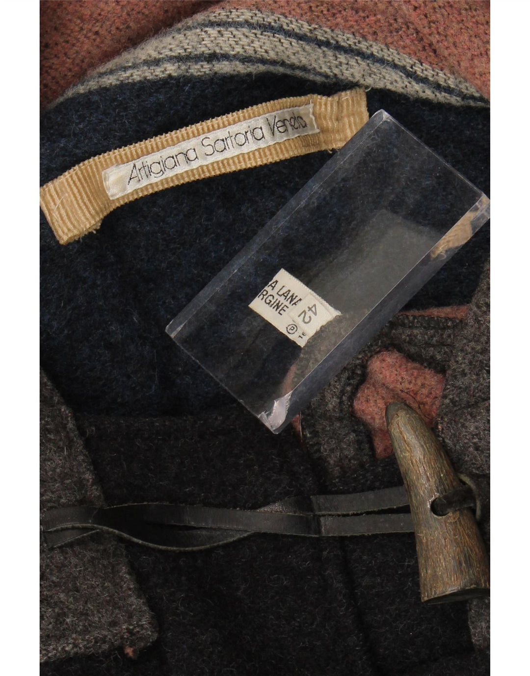 Vintage męski budrysówka z kapturem IT 42 XL Szara, kolorowa wełna dziewicza