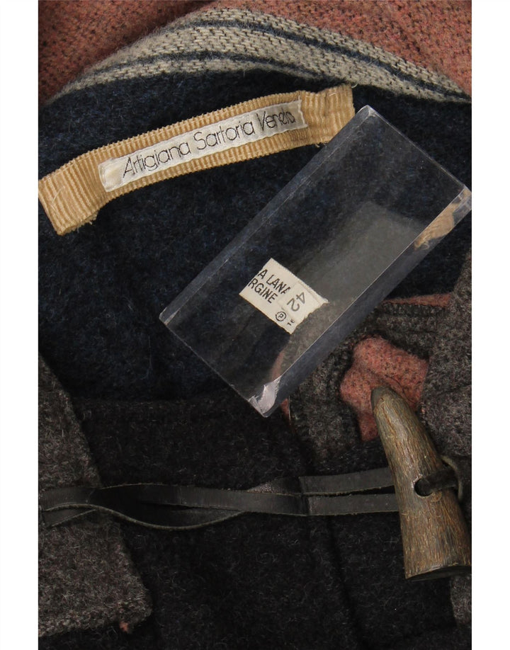 Vintage męski budrysówka z kapturem IT 42 XL Szara, kolorowa wełna dziewicza