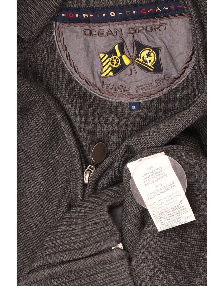 Vintage męski sweter rozpinany XL, szara, dziewicza wełna
