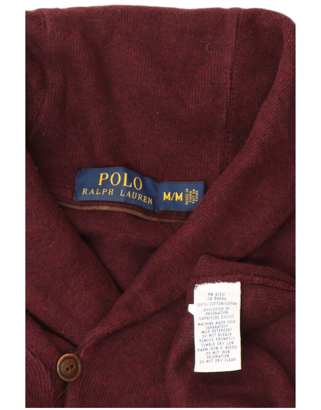POLO RALPH LAUREN Męski sweter z szalowym dekoltem, średniej wielkości bordowa bawełna