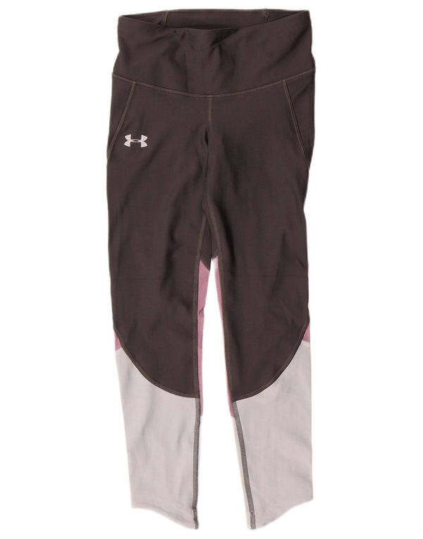 Damskie legginsy UNDER ARMOUR Heat Gear UK 8, małe, szare, z blokami kolorów