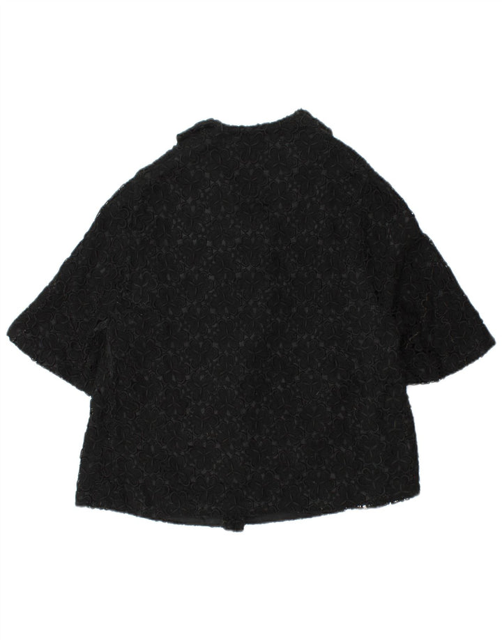 Damska marynarka z krótkim rękawem VINTAGE UK 12, średnia czarna w kwiaty