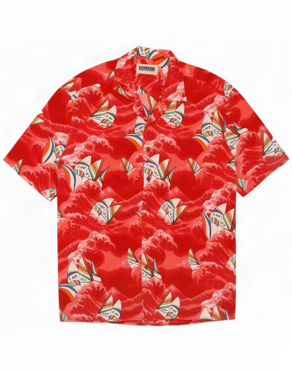Męska koszula z krótkim rękawem w stylu vintage, abstrakcyjny wzór 2XL czerwona wiskoza