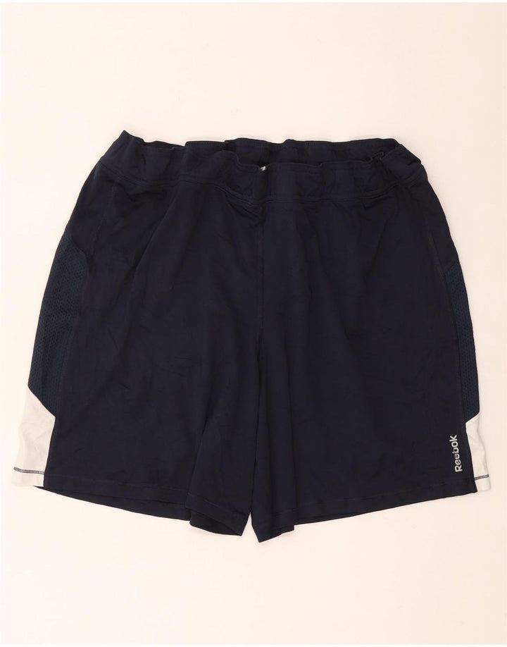Damskie spodenki sportowe REEBOK UK 16, duże, granatowe, z blokami kolorów, poliestrowe