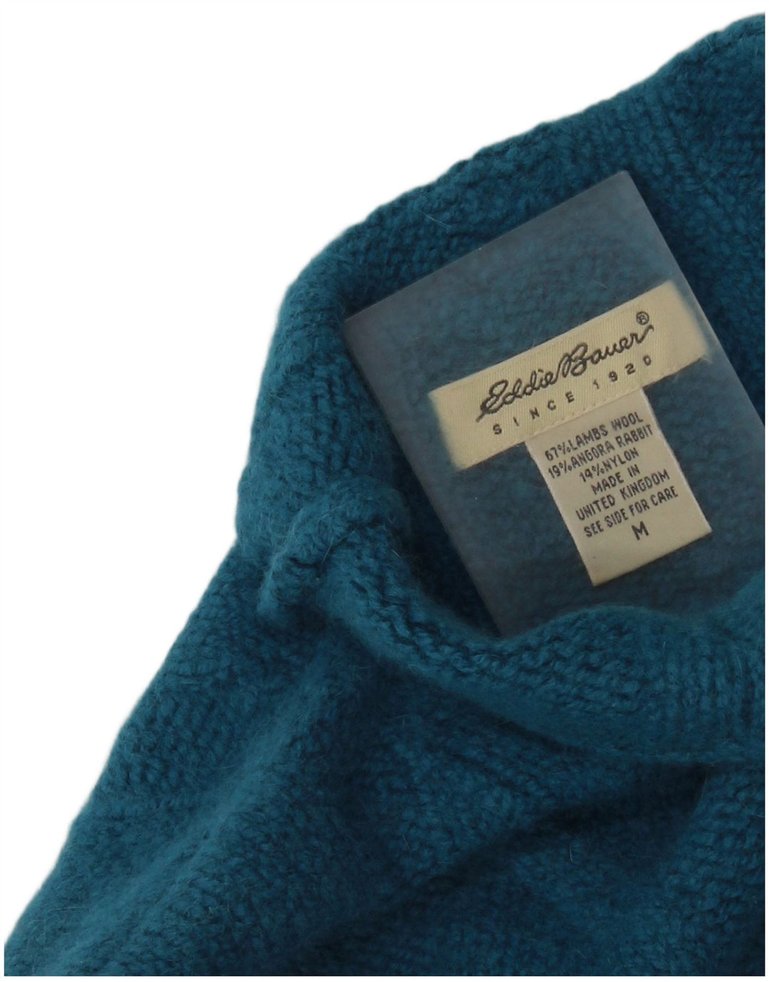 Damski sweter z golfem EDDIE BAUER UK 14 Średni niebieski z owczej wełny