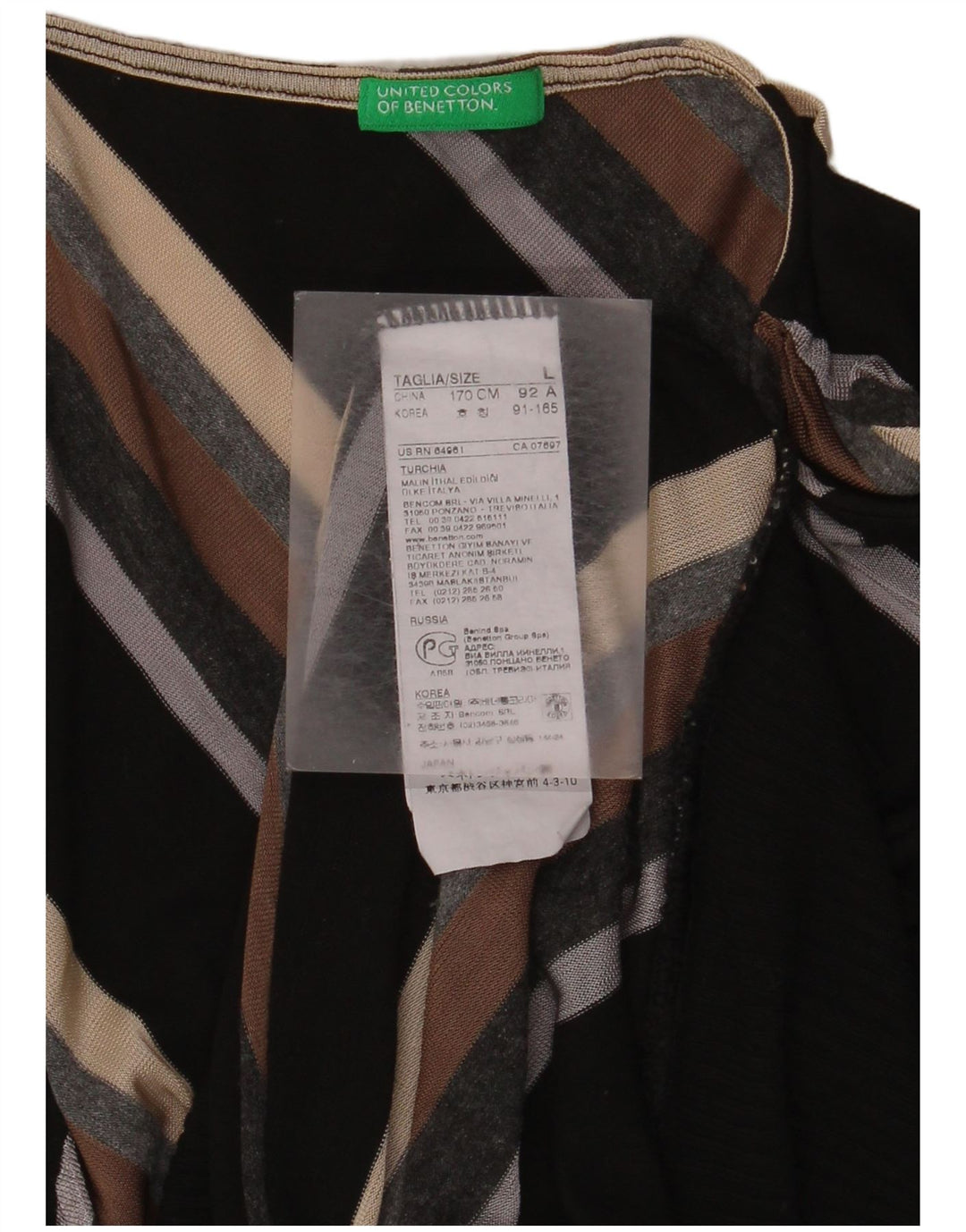 Sweter damski Benetton z dekoltem w kształcie litery V, UK 14, duże, wielokolorowe paski