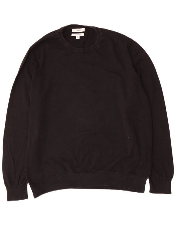 Marks & Spencer Męski sweter z okrągłym dekoltem, 3XL, czarny, bawełniany