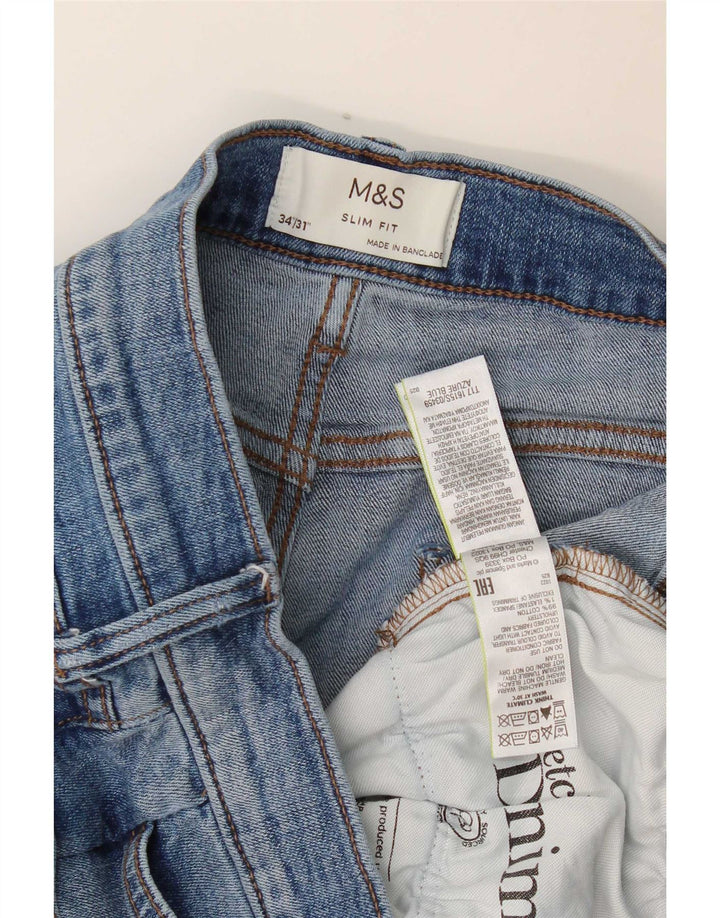 Marks & Spencer Męskie jeansy slim W34 L31 Niebieskie bawełniane