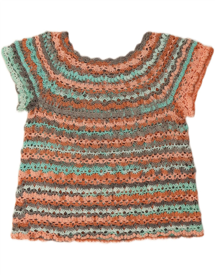 VINTAGE Womens Crochet Blouse Top UK 14 Medium Multicoloured Striped Vintage Vintage and Second-Hand Vintage from Messina Hembry 