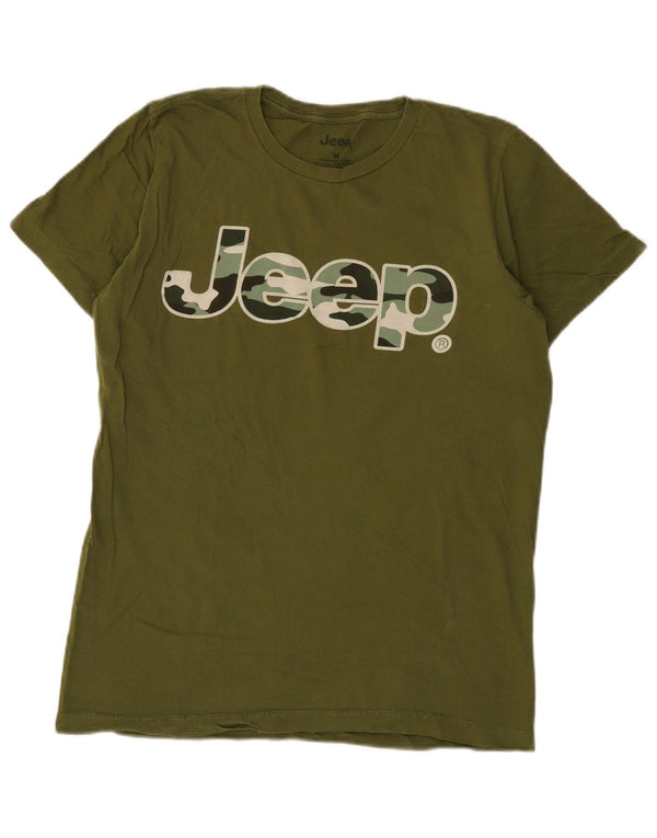 Męska koszulka t-shirt Jeep Regular Graphic, bawełniana, w kolorze średnio zielonym