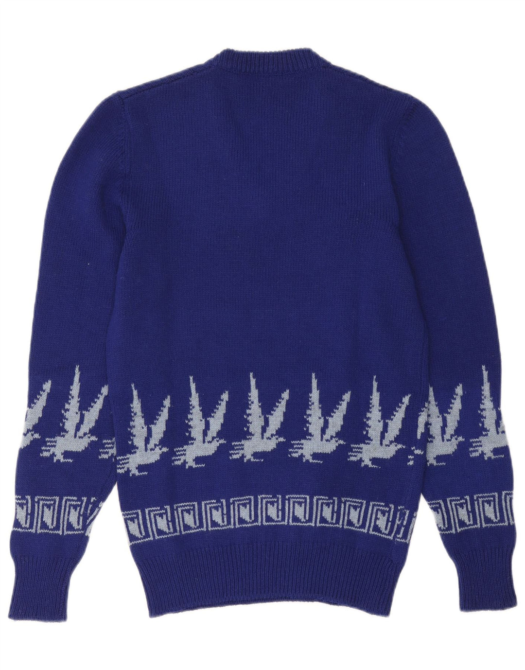 Vintage męski sweter z dekoltem w kształcie litery V, mały niebieski Fair Isle