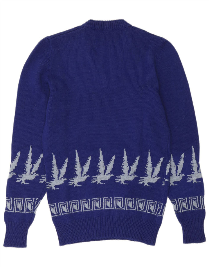 Vintage męski sweter z dekoltem w kształcie litery V, mały niebieski Fair Isle
