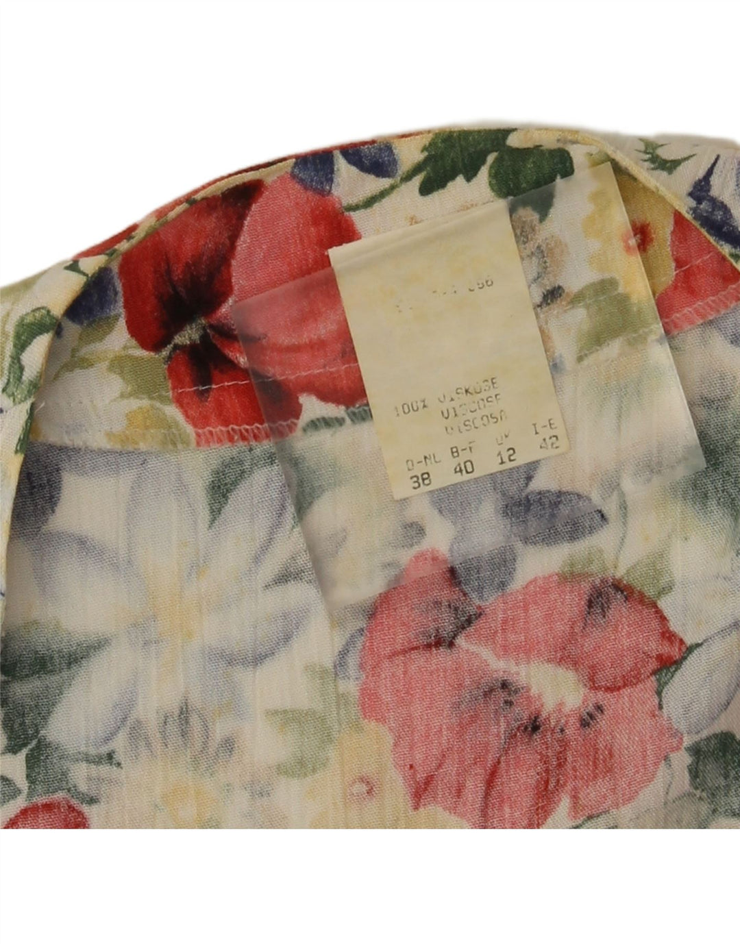 Damska bluzka w stylu vintage, krótka, UK 12, średnia, wielobarwna, kwiatowa wiskoza