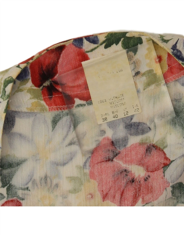 Damska bluzka w stylu vintage, krótka, UK 12, średnia, wielobarwna, kwiatowa wiskoza