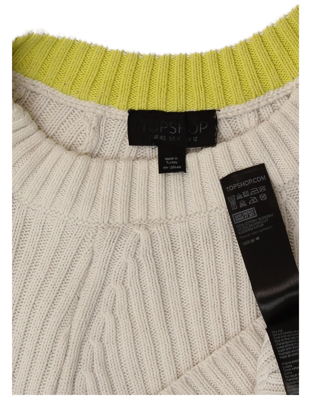 Topshop damski sweter typu Crop Oversize z okrągłym dekoltem UK 12, średni biały
