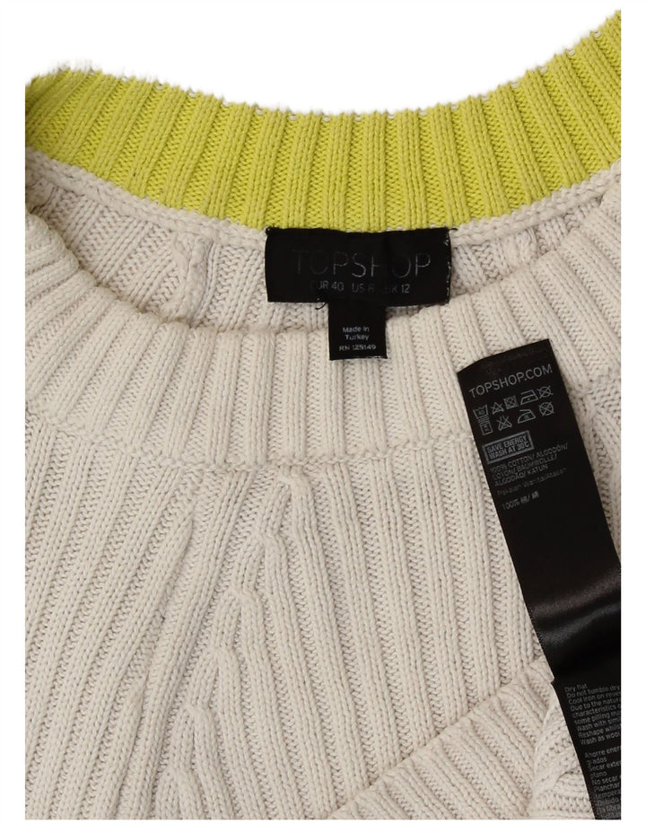 Topshop damski sweter typu Crop Oversize z okrągłym dekoltem UK 12, średni biały
