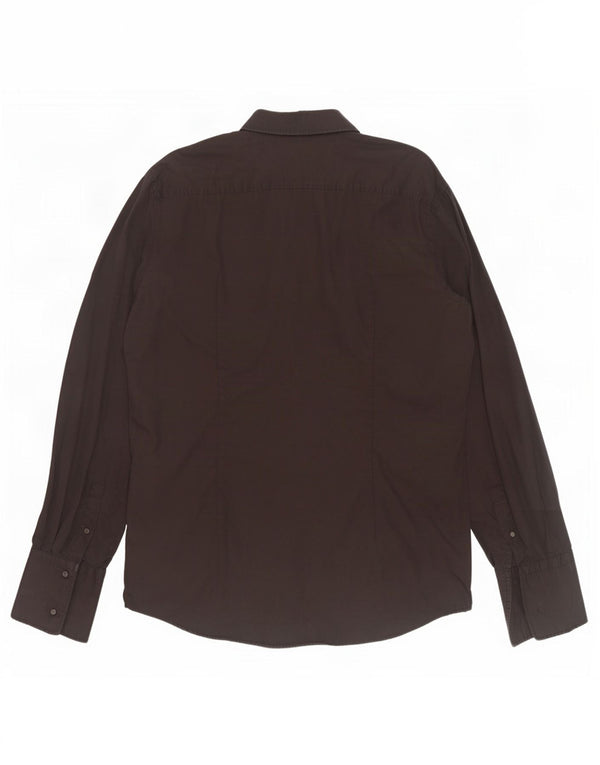 Hugo Boss Mens Slim Fit Formal Shirt Size 43 XL Brown Cotton