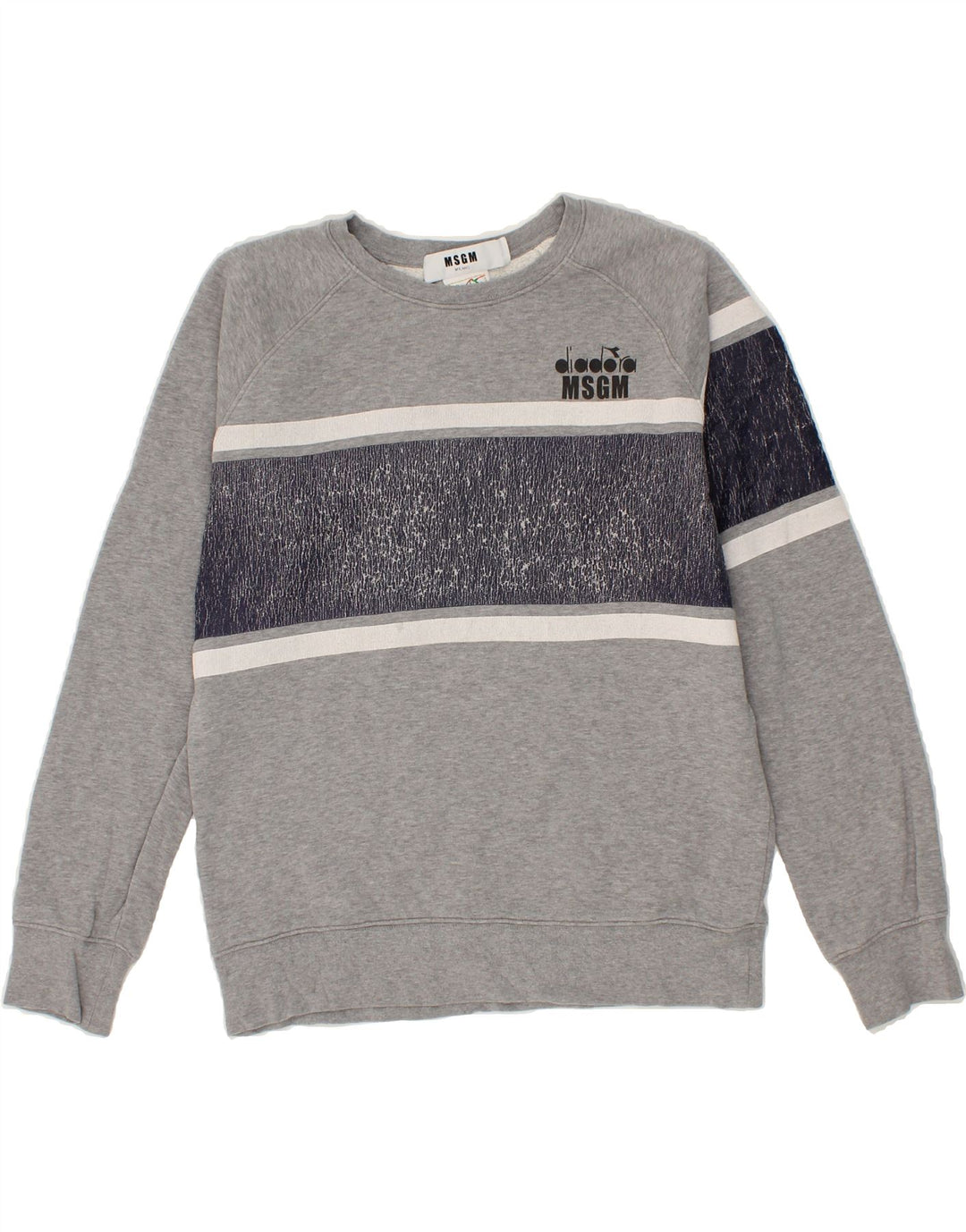 DIADORA Womens Milano Sweatshirt Jumper UK 14 Medium Grey Colourblock Vintage Diadora and Second-Hand Diadora from Messina Hembry 